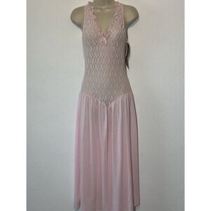 Vtg New Maidenform Dreamwear Pink Nightgown‎ Lace Bodice Drop Waist Coquette